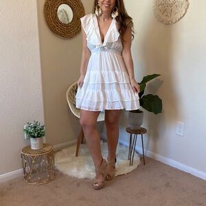 Flying Tomato White Ruffled Mini Dress